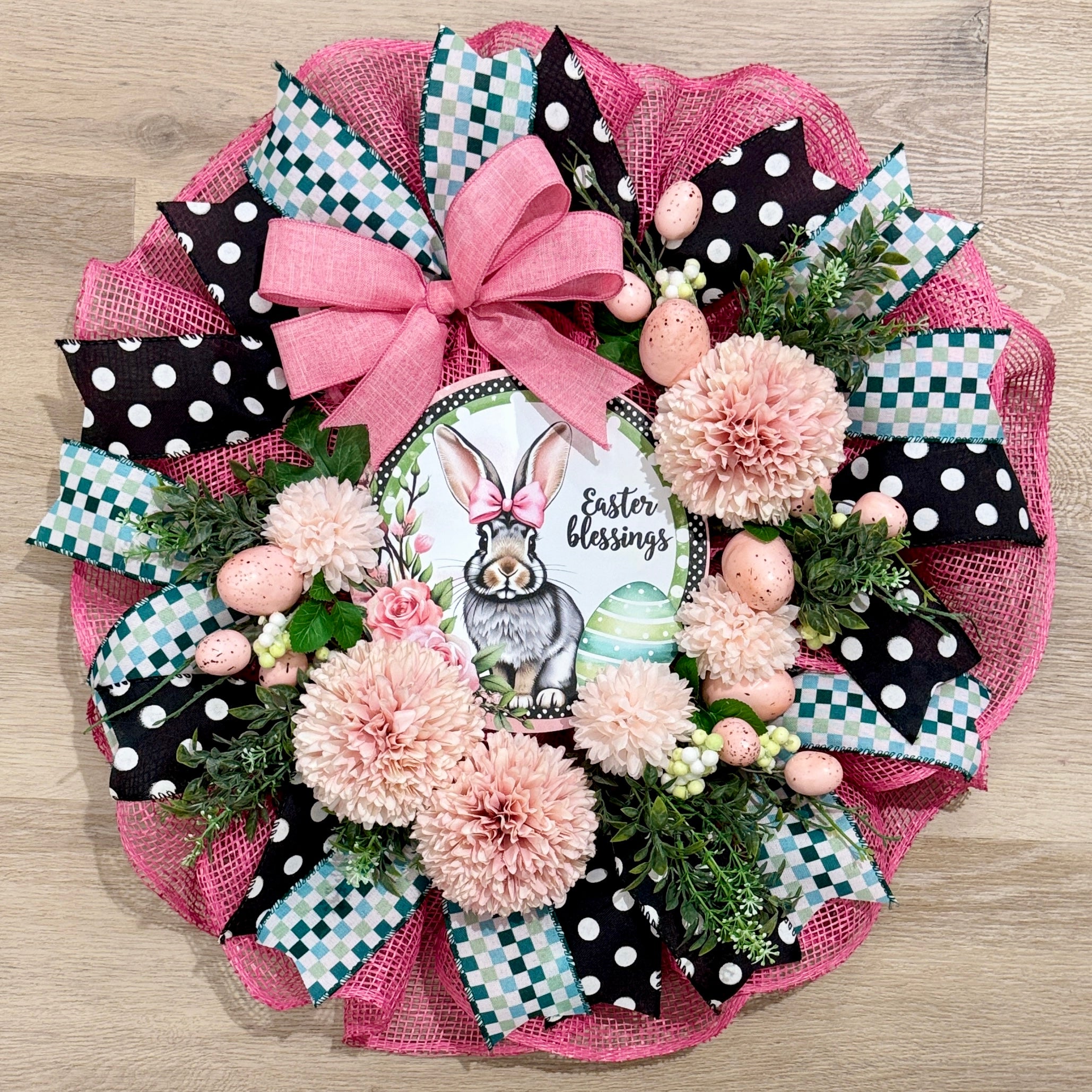 Pink Bow Bunny Easter Wreath image 4