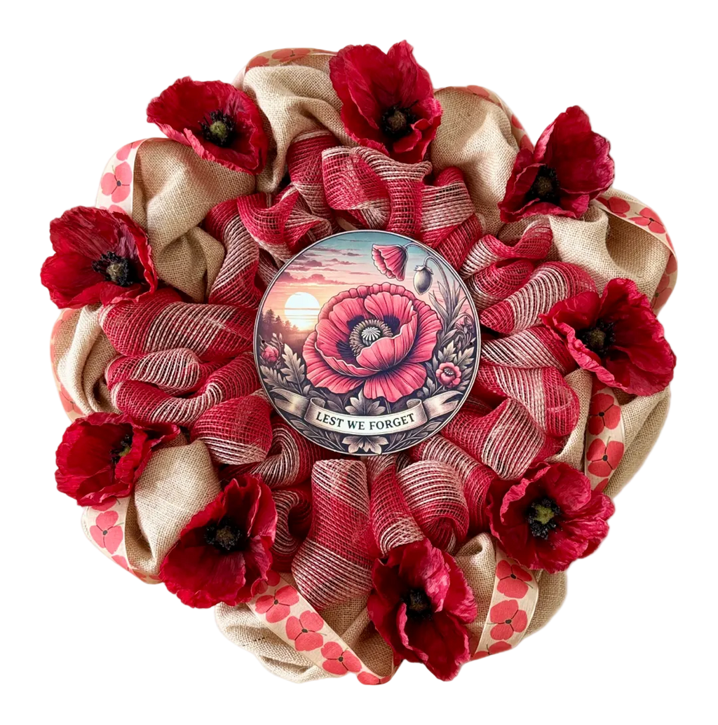 Anzac Day "Lest We Forget" Red Poppy Wreath