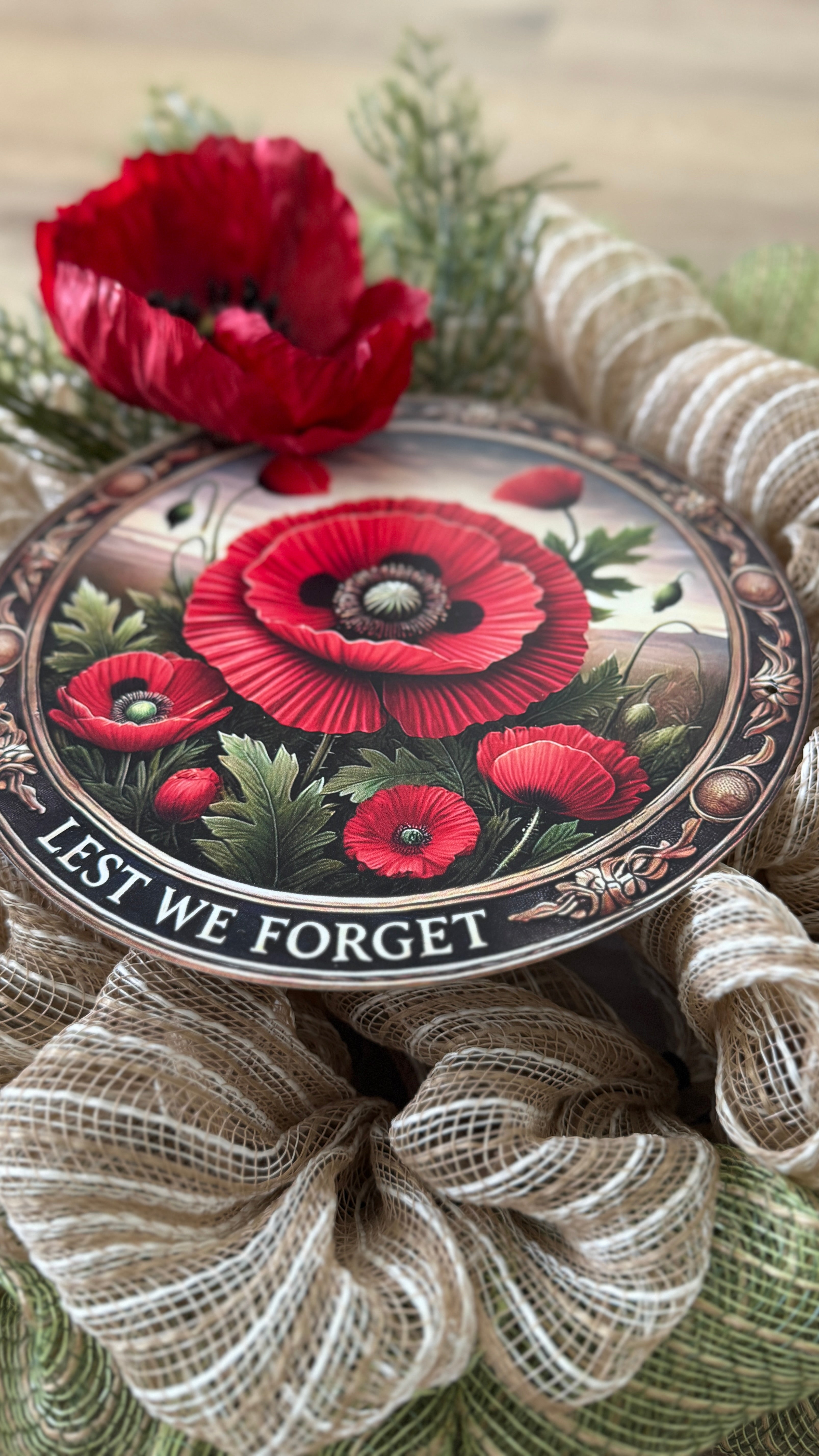 Anzac Day "Lest We Forget" Green & Natural Small Wreath image 5