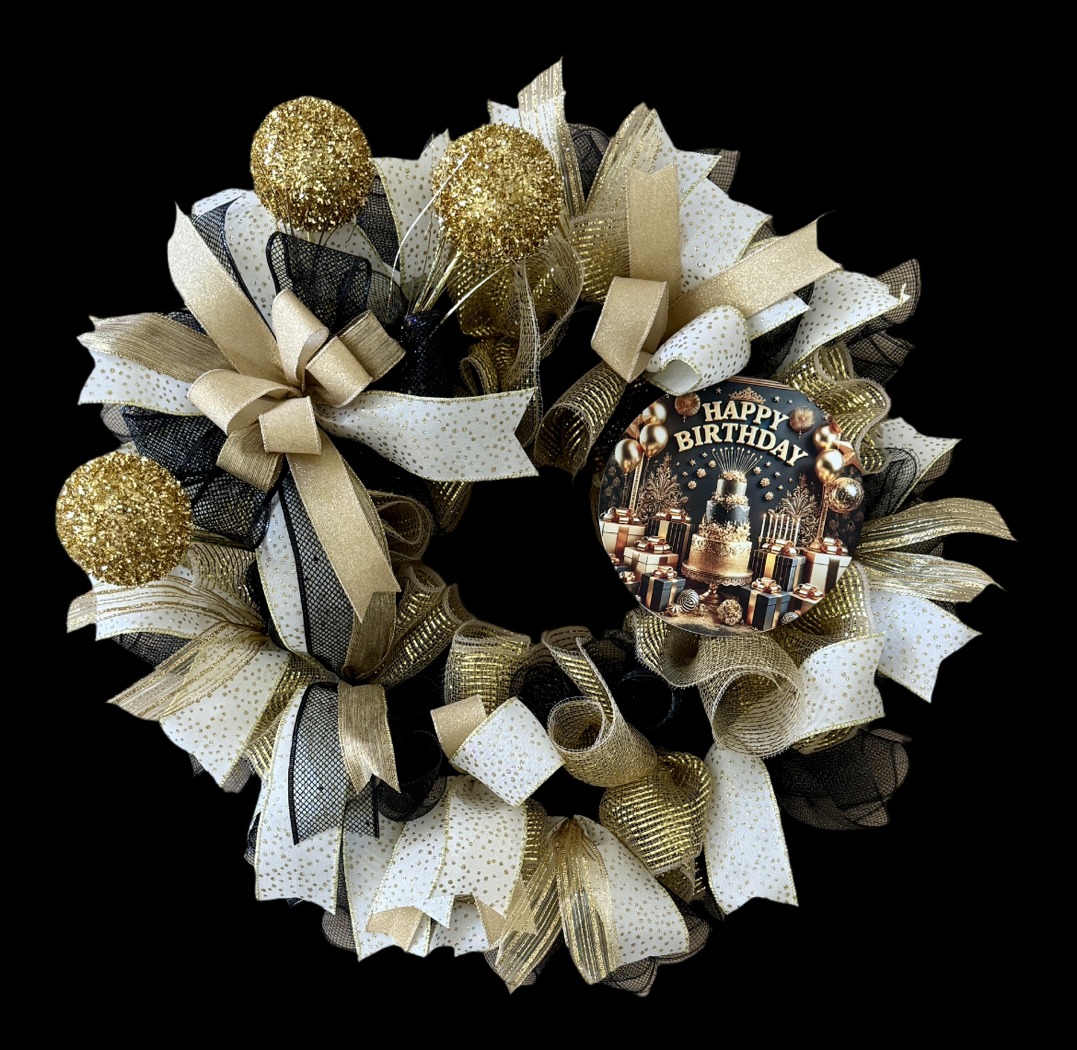 Black & Gold Happy Birthday Wreath image 3