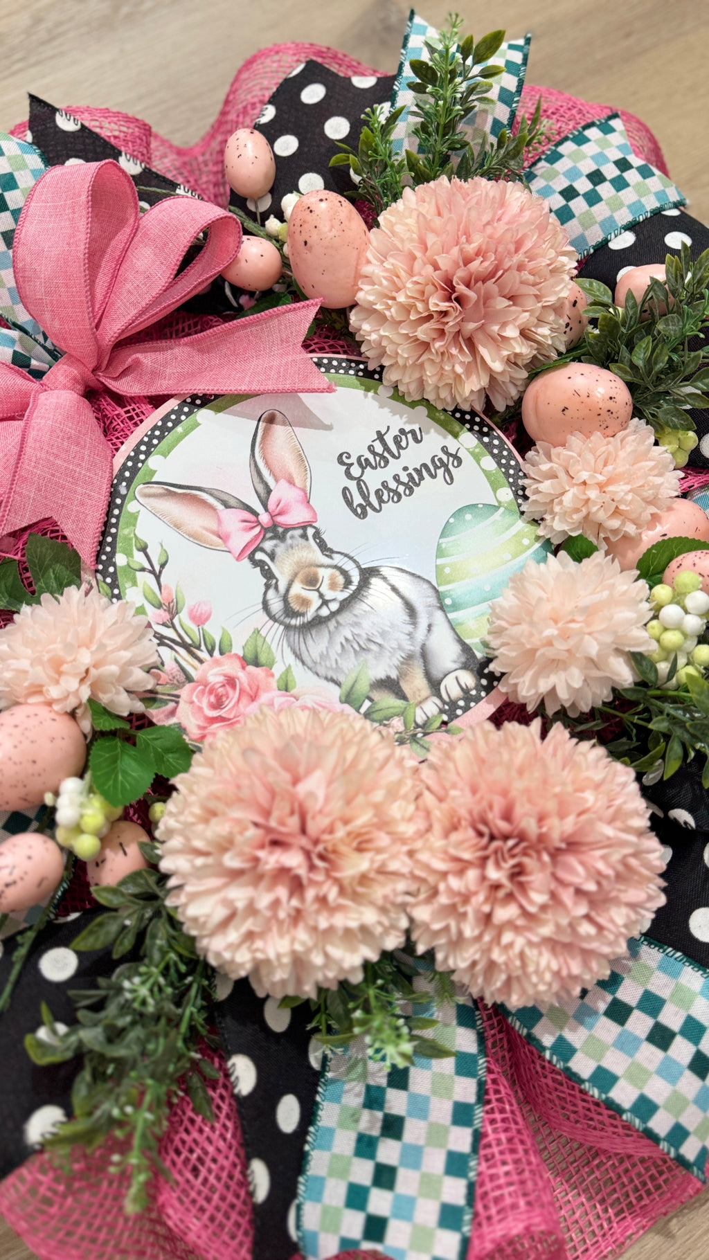 Pink Bow Bunny Easter Wreath image 1