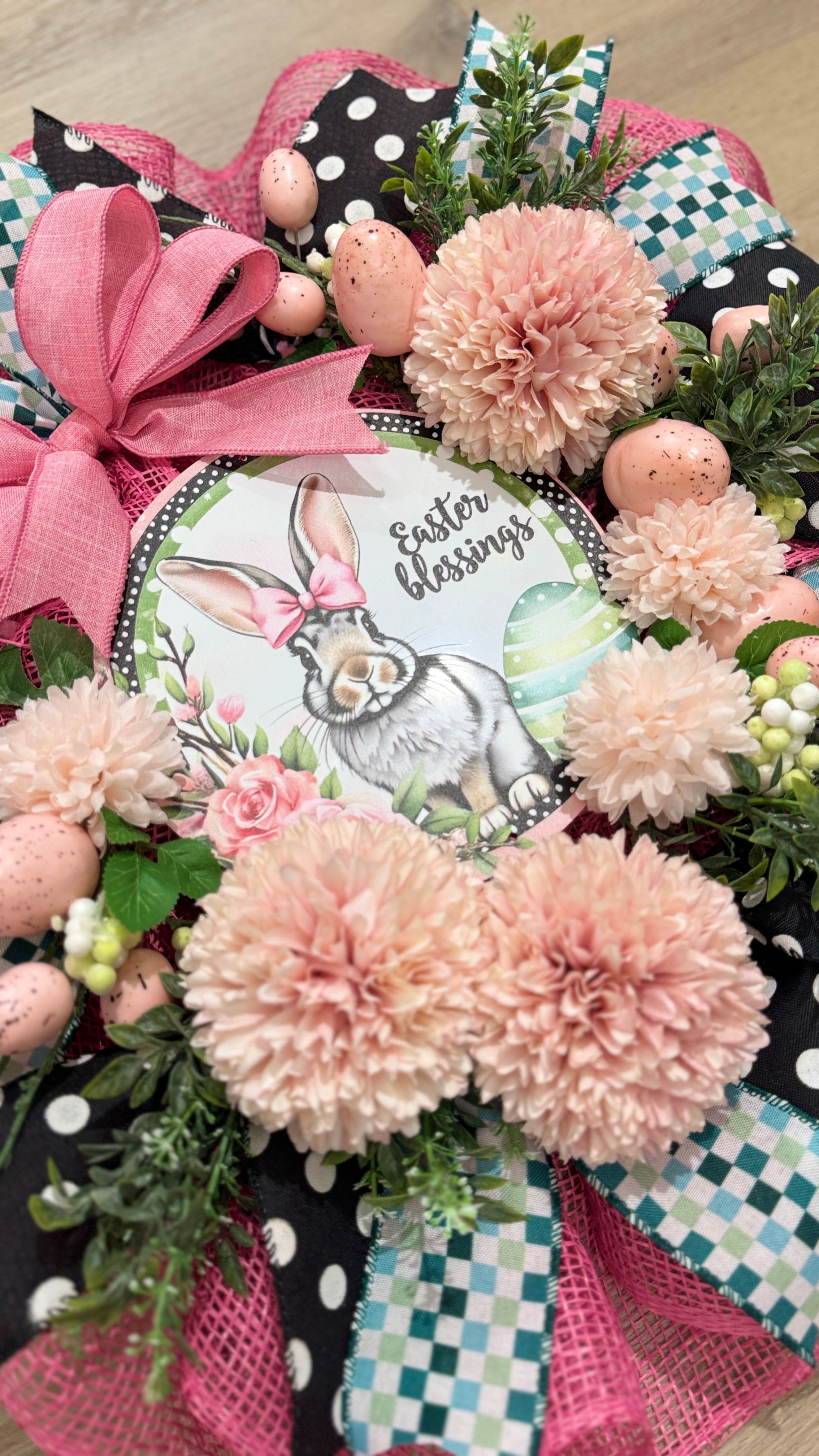 Pink Bow Bunny Easter Wreath image 1
