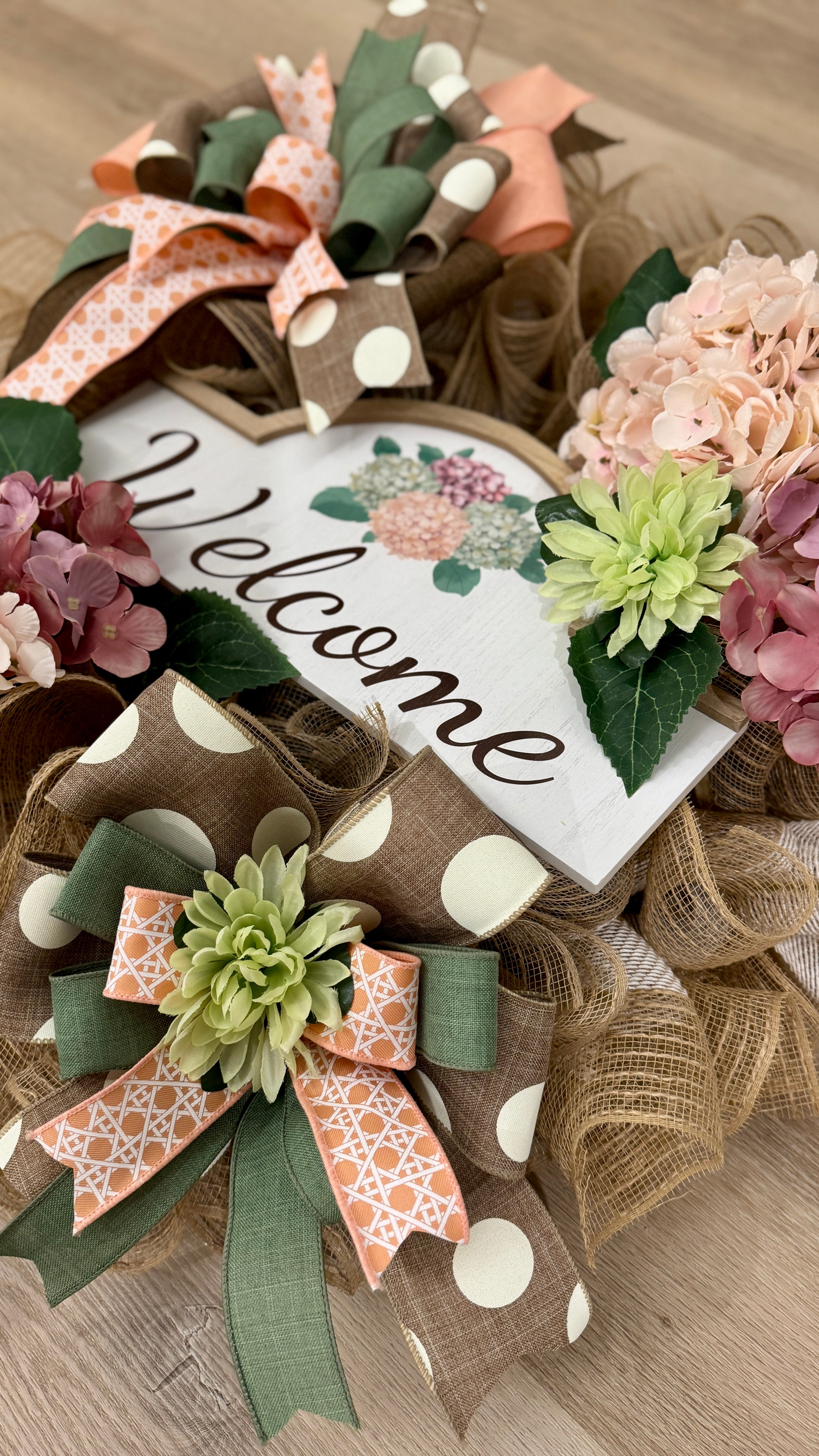Peach Hydrangea Welcome Wreath image 1