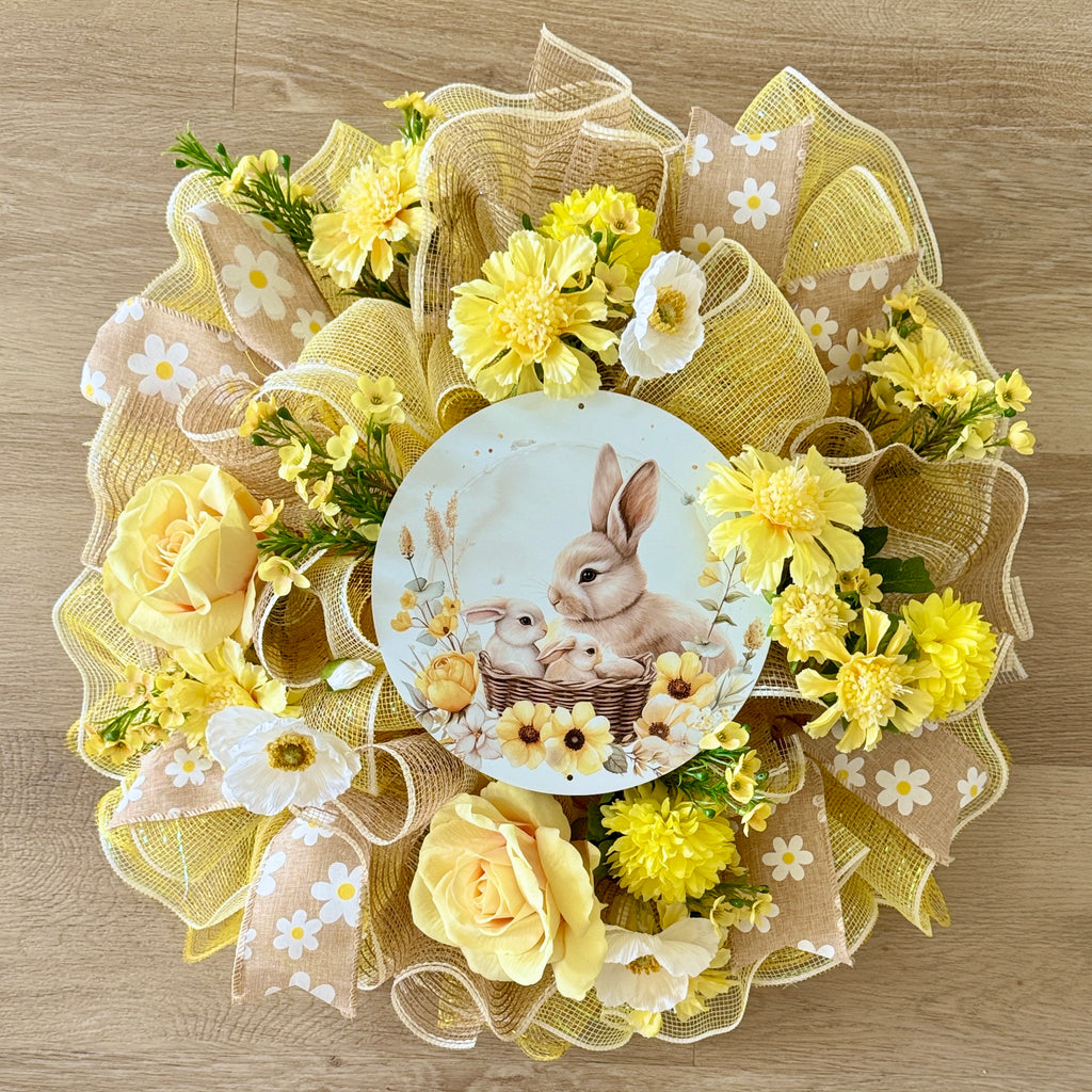 Yellow Floral Bunny Wreath image 0