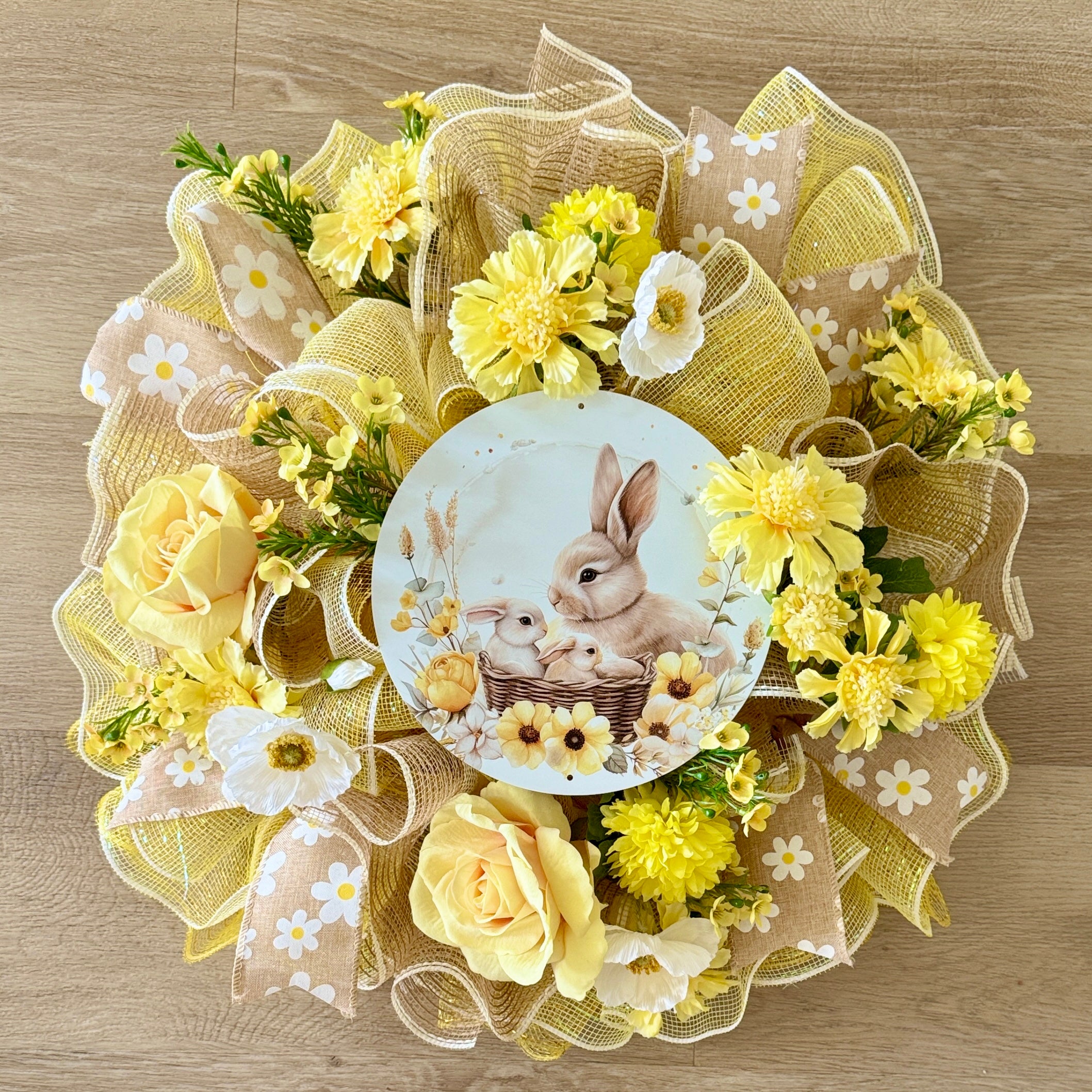 Yellow Floral Bunny Wreath image 0
